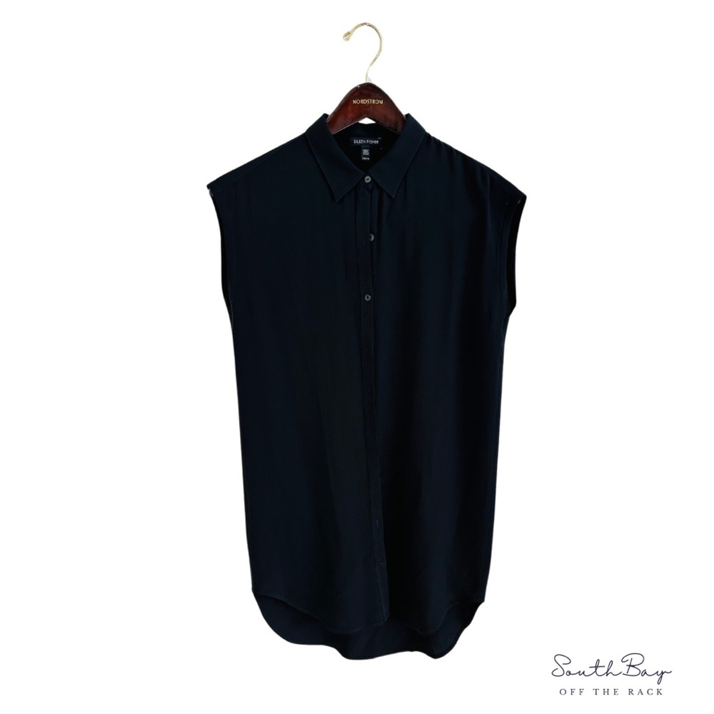 Eileen Fisher Womens Sleeveless Jersey Tunic - Mini Shirt Dress Black  Size XS